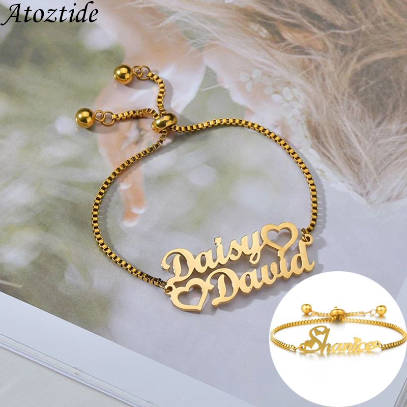Personalized Name Box - Atoztide Custom 1-2 Names Bracelet Stainless