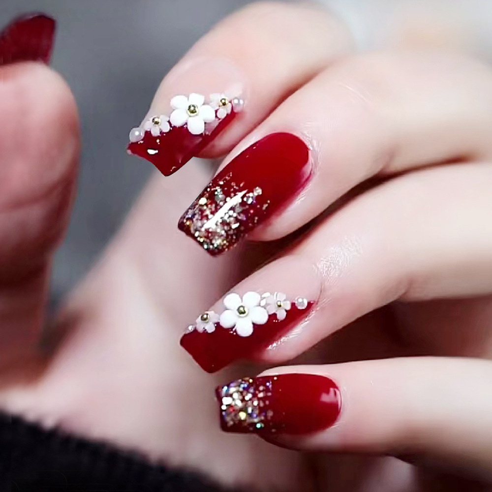 24pcs Glossy Red Press on Nail - огляд і ціна Pressed Flower Art